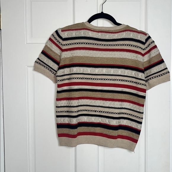 Alfred Dunner Fall Tan Rust striped sweater Petite Medium - Picture 3 of 5